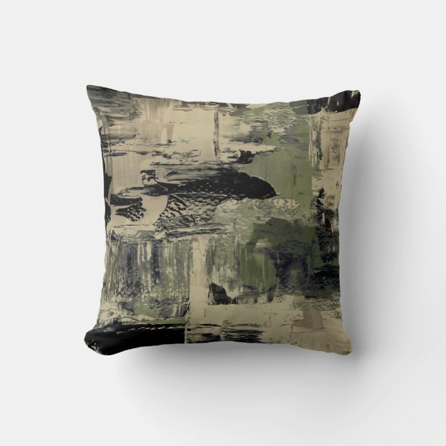 Sage Black & Beige Abstrakt Painting Design Kudde (Framsida)