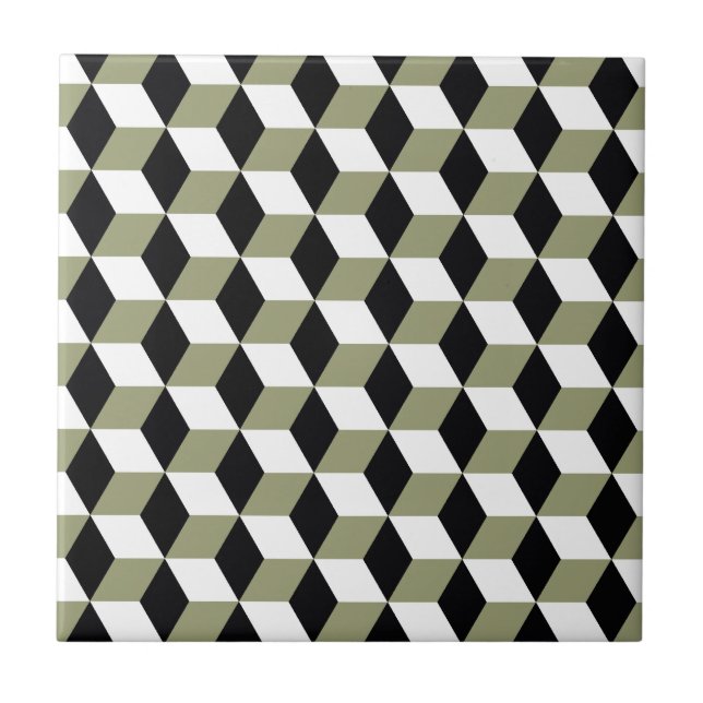 Sage Black & White 3D Cubes Mönster Kakelplatta (Framsidan)