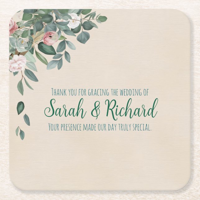  Sage Blommigt Bröllop Drink Underlägg Papper Kvadrat (Framsidan)