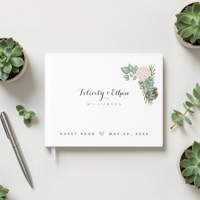 Sage Blommigt Flowers White Wood Bröllop Guest Bok (Sage Floral Flowers White Wood Wedding Guest Book)