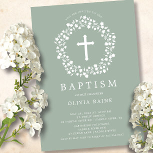 Sage Blommigt Girls Baptism-inbjudan Inbjudningar