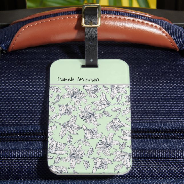 Sage Blommigt Monogram iPhone/iPad-fall Bagagebricka (Framsida Insitu 2)