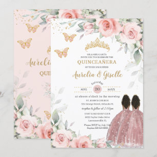 Sage Blommigt Twillingars Brown Princess Quinceañ Inbjudningar