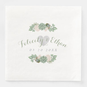 Sage Blommigt & White Rustic Wood Bröllop Napkin Pappersservett