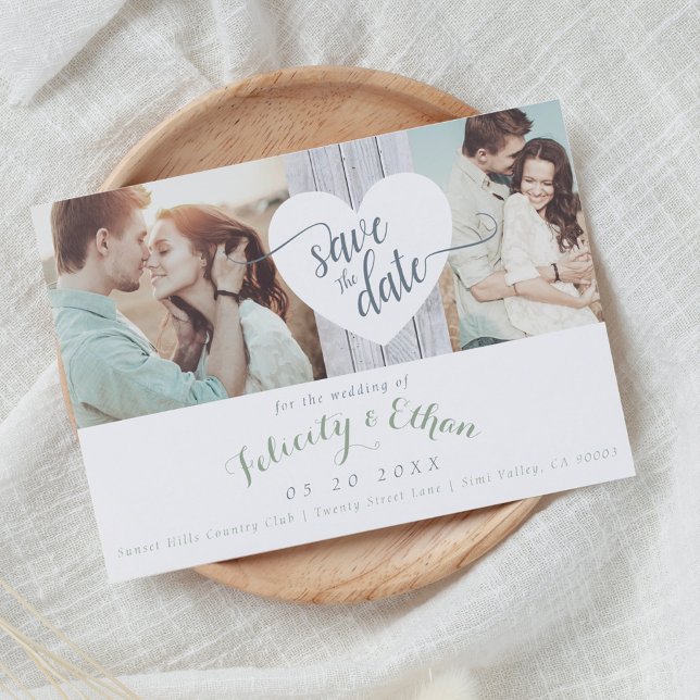 Sage Blommigt Wood Photo Bröllop spara datum Card Datumet (Sage Floral Wood Photo Wedding Save The Date Card)