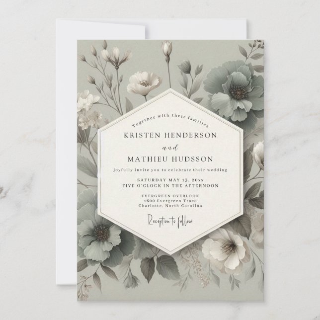 Sage Bloom Elegance Wedding Inbjudningar (Framsida)
