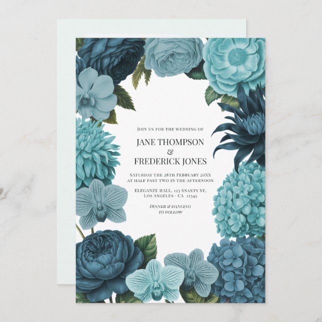Sage Blue, Glacier Teal & Ice Mint Wedding Inbjudningar (Fram/baksida)