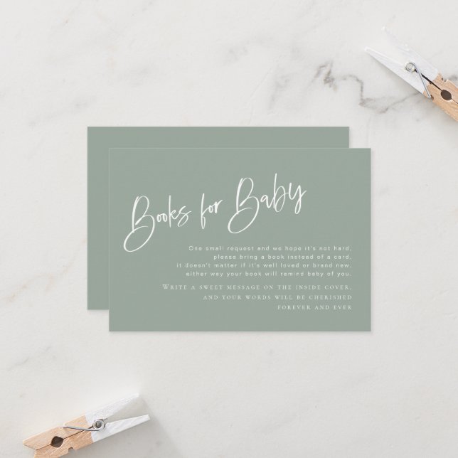 Sage Blue/Grönt Baby Shower Bokar för Baby Card (Fram/Back In Situ)