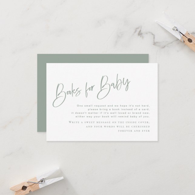 Sage Blue/Grönt Baby Shower Bokar för Baby Card (Fram/Back In Situ)