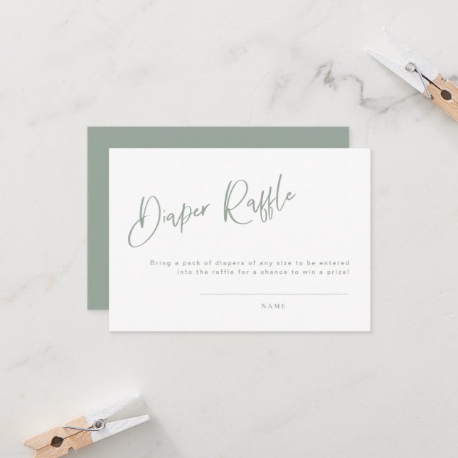 Sage Blue/Grönt Baby Shower Diaper RaffCard (Fram/Back In Situ)