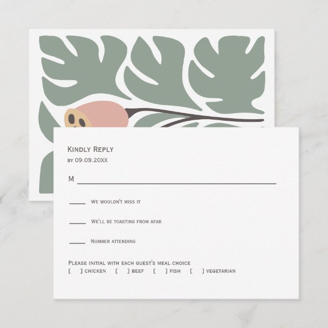 Sage & Blush Abstract Floral Wedding Invitation,  OSA Kort (Fram/baksida)