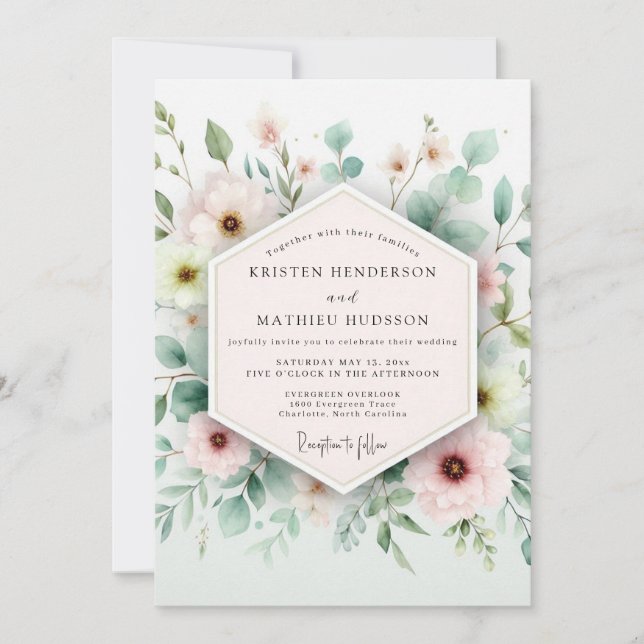 Sage & Blush Airy Botanical Wedding Inbjudningar (Framsida)