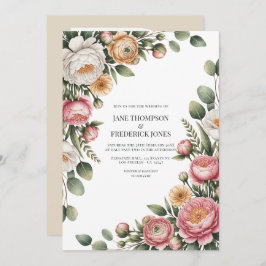Sage, Blush and Light Tan Floral Wedding QR Code Inbjudningar
