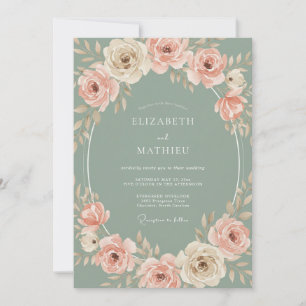 Sage Blush Blommig Romantisk Bröllop Inbjudningar