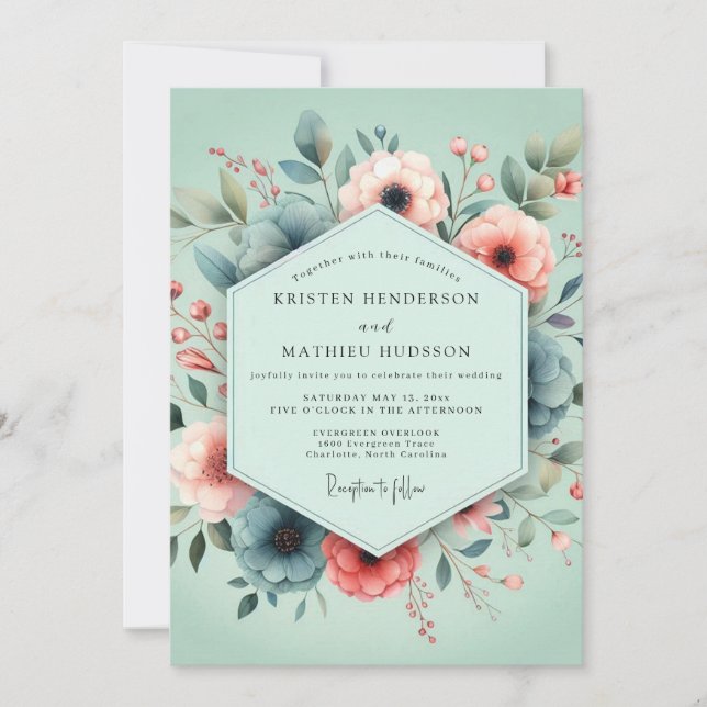 Sage Blush Painterly Bröllop Inbjudningar (Framsida)