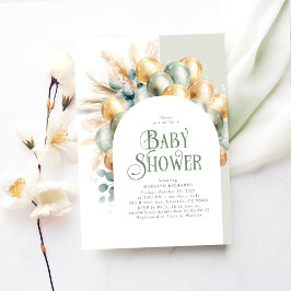 Sage Boho Arch Baby Shower Gender Neutral Inbjudningar