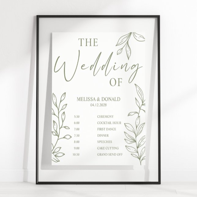 Sage Boho Blomma Enkel Bröllopsprogram Schema  Poster (Skapare uppladdad)