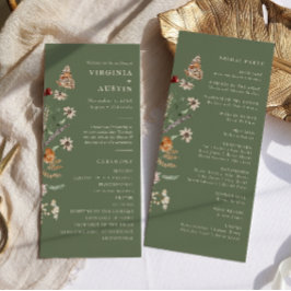 Sage Boho Blommigt Bröllop Program