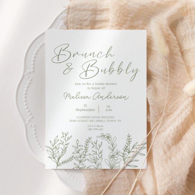 Sage Boho Blommor Brunch Bröllopsdusch Inbjudan (Skapare uppladdad)