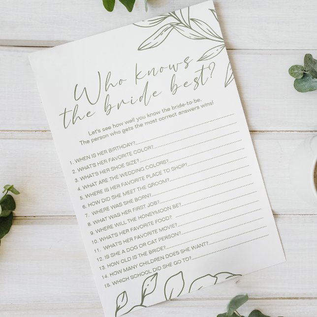 Sage Boho Blommor Spel Vem Känner Bruden Bäst Flygblad (Skapare uppladdad)