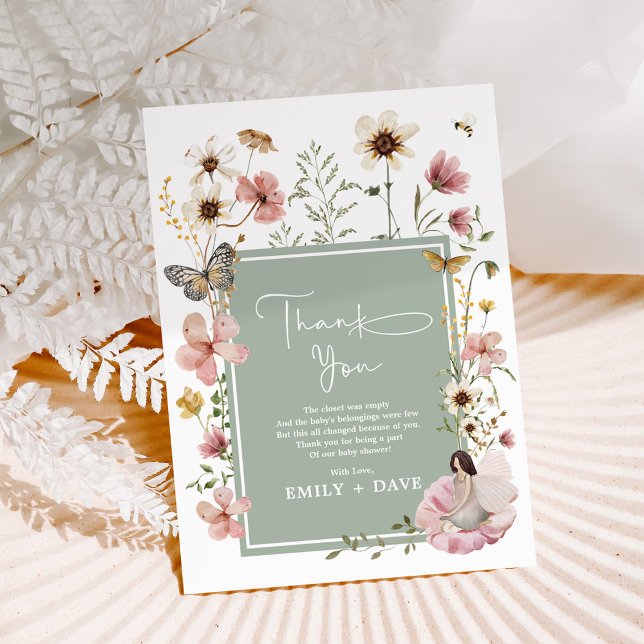Sage Boho Fairy Wildblomma Garden Baby Shower Tack Kort (Skapare uppladdad)