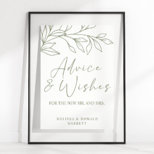 Sage Boho Flower Simple Bröllop Advice & Önskemål Poster