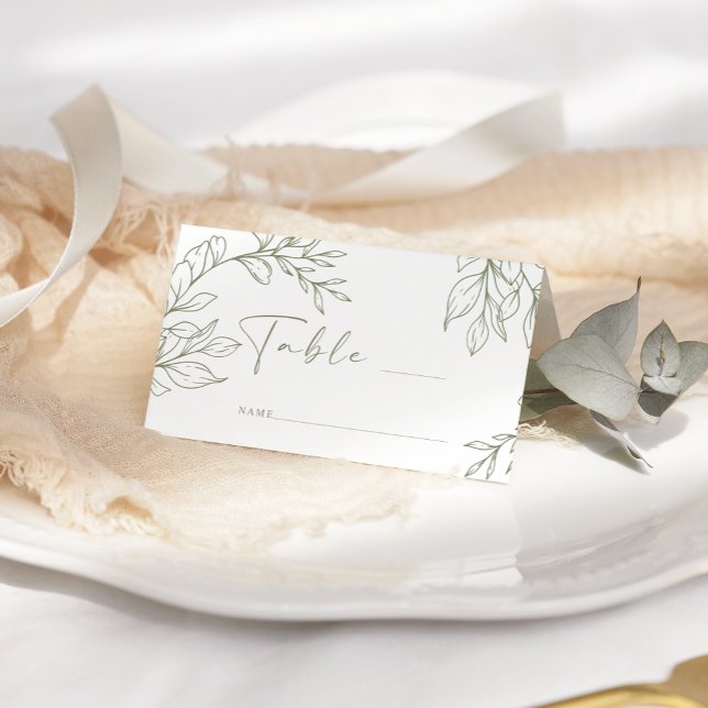 Sage Boho Flower Simple Bröllop Place Card Placeringskort (Skapare uppladdad)