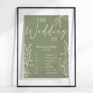 Sage Boho Flower Simple Bröllopsprogram Schedule Poster