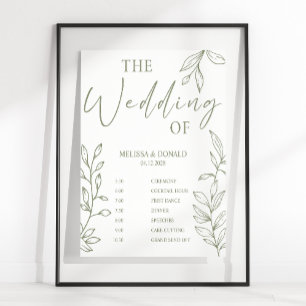 Sage Boho Flower Simple Bröllopsprogram Schedule Poster