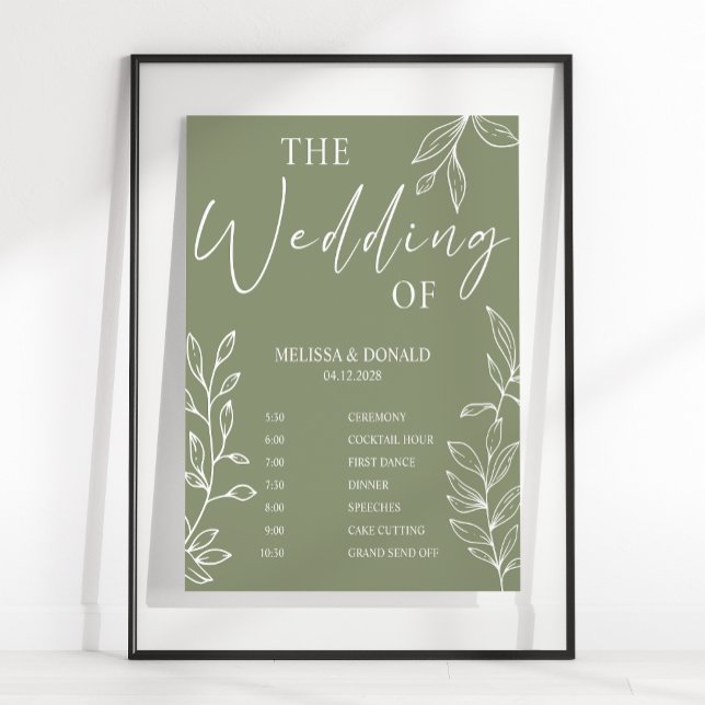Sage Boho Flower Simple Bröllopsprogram Schedule Poster (Skapare uppladdad)