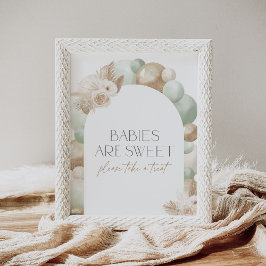 Sage Boho Pampas Grass Arch Baby Shower Treat Sign Poster
