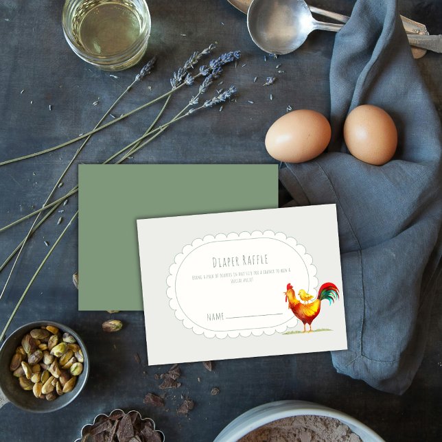 Sage Boho Tupp Baby Babyshower Tilläggskort (Sage Boho Rooster Chick Diaper Raffle Baby Shower Enclosure Card)
