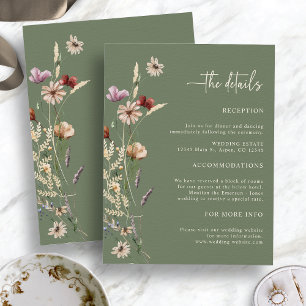 Sage Boho Vildblommor Bröllopskort Bilaga Kort