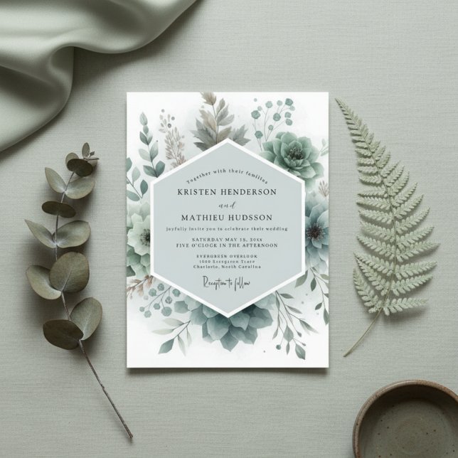 Sage Botanical Ethereal Wedding Inbjudningar (Skapare uppladdad)