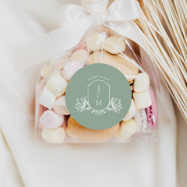 Sage Botanical Monogram Vapensköld Favor Stickers Runt Klistermärke