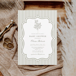 Sage Botanical Vintage Baby Shower Inbjudningar