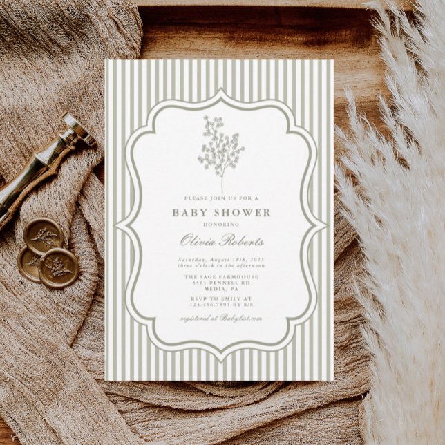 Sage Botanical Vintage Baby Shower Inbjudningar (Skapare uppladdad)