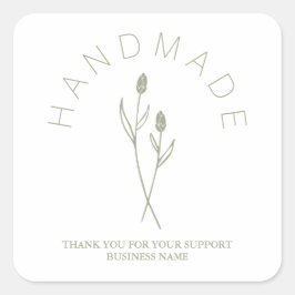 Sage Botanical White Minimalist Handm Fyrkantigt Klistermärke