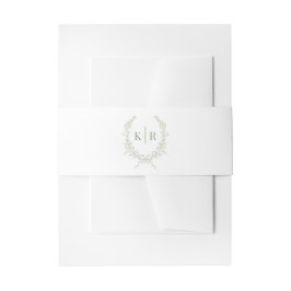 Sage Botanisk & Lintkrona Monogram Bröllop Band För Inbjudningskort
