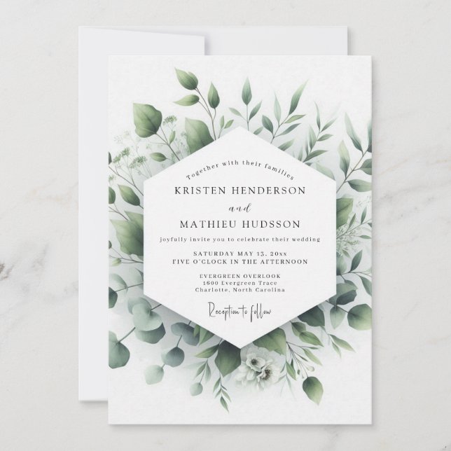 Sage Botanisk Minimalistisk Bröllop Inbjudningar (Framsida)