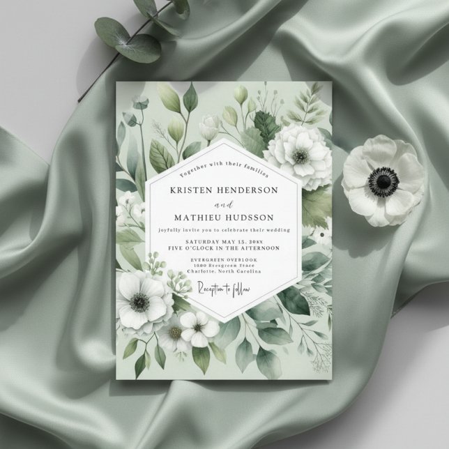 Sage Botanisk Romantisk Bröllop Inbjudningar (Skapare uppladdad)