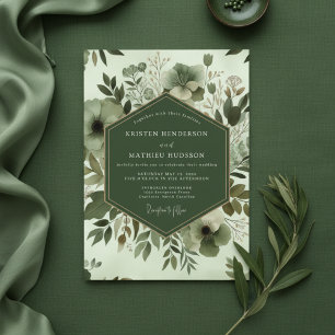 Sage Botanisk Whimsy Bröllop Inbjudningar