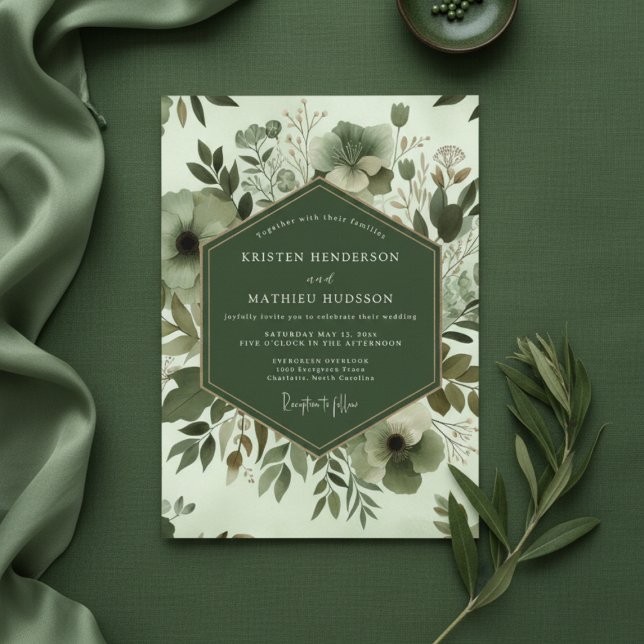 Sage Botanisk Whimsy Bröllop Inbjudningar (Skapare uppladdad)