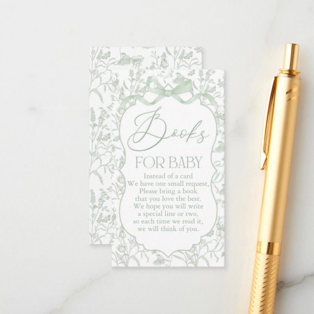 Sage Bow Baby Shower Bok Tilläggskort (Fram/Back In Situ)