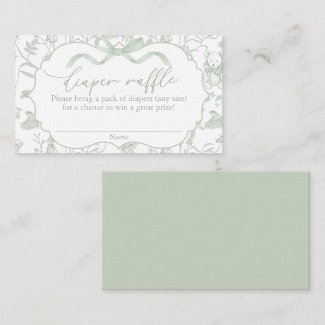 Sage Bow Baby Shower Diaper Raffle Tilläggskort (Fram/baksida)