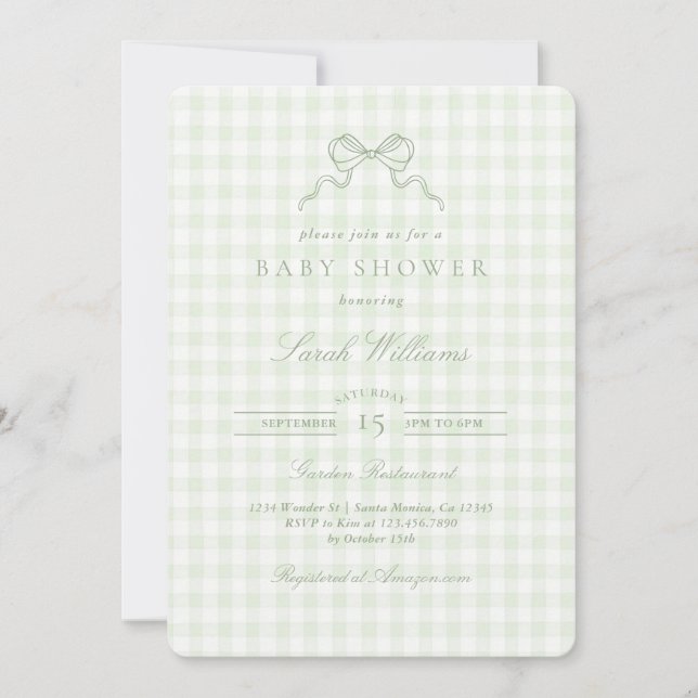 Sage Bow Baby Shower-inbjudan Inbjudningar (Framsida)
