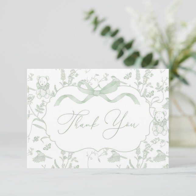 Sage Bow Baby Shower - tackkort Tack Kort (Stående Fram)