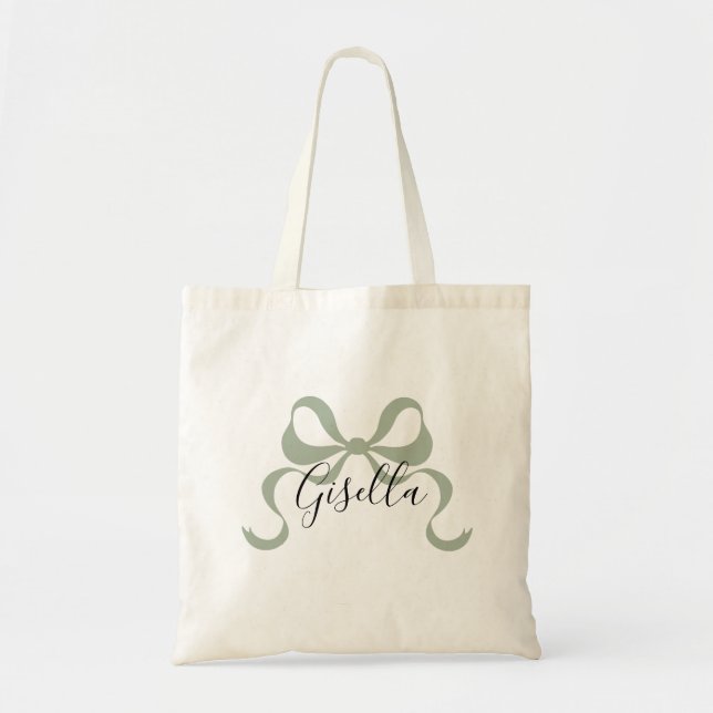 Sage Bow BridesMaid Tote Bag Tygkasse (Framsidan)