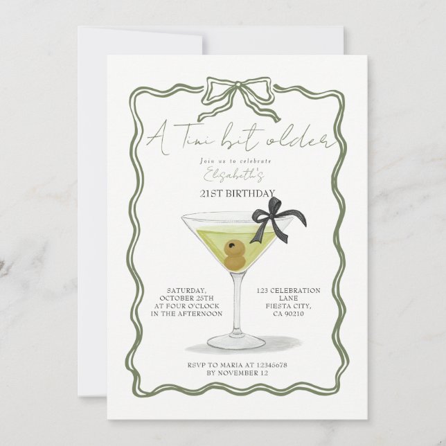 Sage Bow En Liten Bit Äldre Födelsedagsinbjudan Inbjudningar (Framsida)