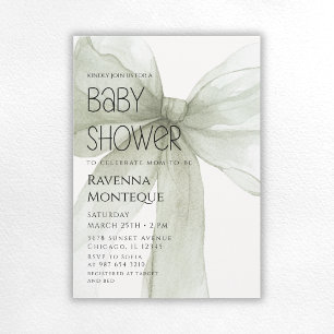 Sage Bow Minimal Elegant Personlig Baby Shower Inbjudningar